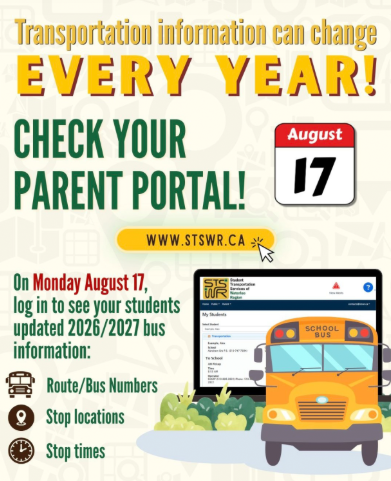STSWR Poster - Transportation Information can change, check your Parent Portal!